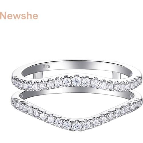 Newshe Solid 925 Sterling Silver Wedding Bands For Women Hollow Guard Ring AAAAA Cubic Zircons Minimalist Jewelry