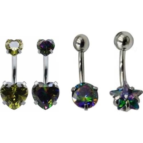 1Pc New Zircon Fashion Surgical Stainless Steel Navel Piercing Heart Belly Button Rings Belly Piercing Body Jewely Accessories