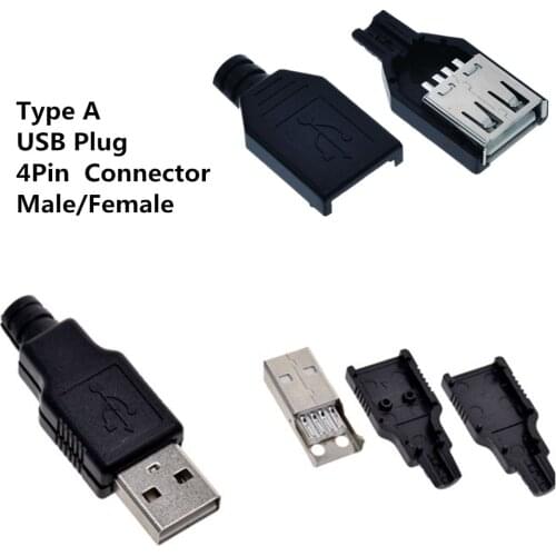 10pcs USB 2.0 Type A Male Female USB 4 Pin Plug Socket Connector With Black Plastic Cover Type-A DIY Kits