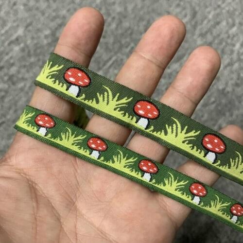 10YARD 3/8 And 5/8 Inch 12MM 16MM Small Mushroom With Green Base Cartoon Jacquard Ribbon Tape Sewing