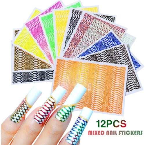 12Pcs/Bag Nail Art Popular Snake Pattern Hollow Nail Stickers Set Nails Art Mixed Stickers Decal Nail Design Decoration