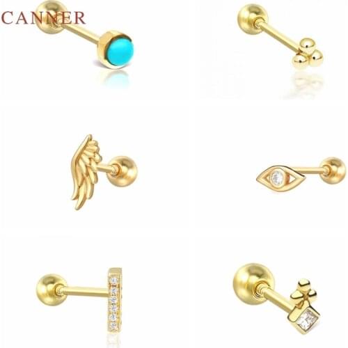 CANNER 1Pcs 925 Sterling Silver Earrings For Women Angel Wings Stud Earrings Gold/Silver Jewelry Ear Piercing Mom Gift Серьги