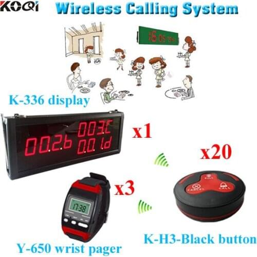 Wireless call center equipment For Restaurant with wholesales price1 led display + 3 wrist watch + 20 call button