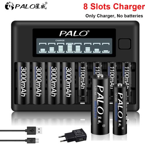 PALO 100% Original aa aaa 2a 3a 9V Battery Charger Electric Charging for 1.2V AA AAA 9v(6F22)Ni-MH rechargeable batteries