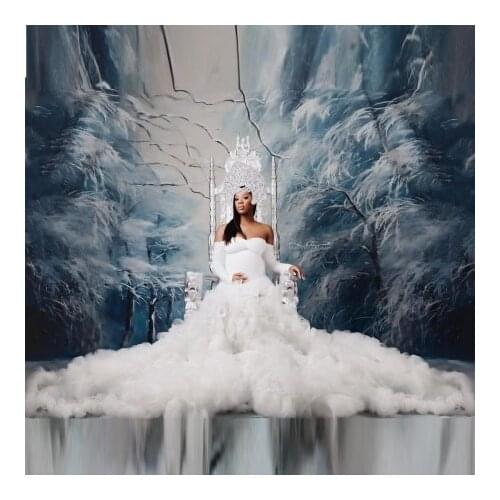 Pure White Extra Puffy Mermaid Maternity Gowns Strapless Sweetheart Tulle Ruffles Floor Length With Train Pregnancy Dresses