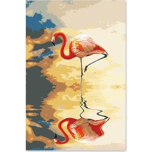 Digital oil painting hand finished work gift Flamingo reflectionDiy digital paintiing picture by numbers on canvas