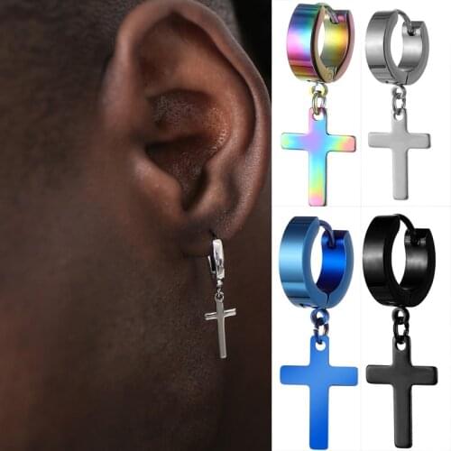 Hip-hop Fashion Round Anti-fading Stainless Steel Cross Dangle Earrings Personalized Street for Men Women Earring Jewelry Gifts