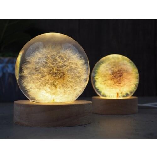 Crystal Ball LED Night Lights Epoxy Resin Mold Home Decoration Silicone Mold Wooden LED Lighted Base Dried Dandelion