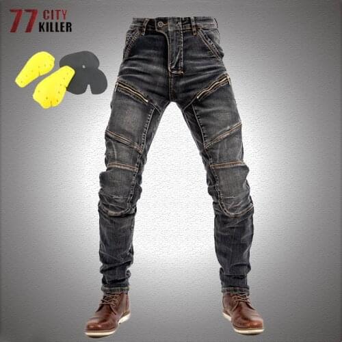 Classic Elasticity Cycling Jeans Men Double zipper Motorcycle Denim Pants Motocross Riding Trousers Moto Free Protective Gear