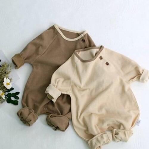 Korean Style Spring Autumn Newborn Baby Waffle Comfort Simple Jumpsuit Overall Baby Boys Girl Bodysuits Baby Boys Girls Clothes
