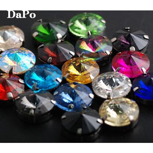 Hisenlee 17 Colors Round Rivoli Sew On Rhinestones In Claw Setting Silver Metal Back Fancy Stone With Metal Claw Hole