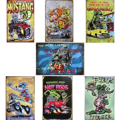 Rat Fink Tin Sign Hot Rods Cartoon Classic Vintage Club Garage Art Decor Iron Plate Paintings Bar Cafe Metal Plaques