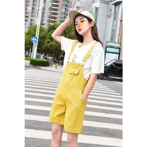 Summer New Cute Girl Wind Suspenders Shorts Female Students Korean Version of Loose One-Piece Suspenders Shorts Cuffed Jumpsuits