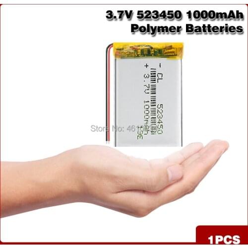 1000mah 3.7V 523450 lithium-ion Polymer lipo Rechargeable batteries For Smart Phone DVD MP3 MP4 MP5 LED Lamp bluetooth headset
