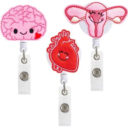 Cute Felt Brain Lubg Nurse Doctor Hospital Badge Reel Retractable ID Badge Holder With 360 Rotating Alligator Clip Name Holder