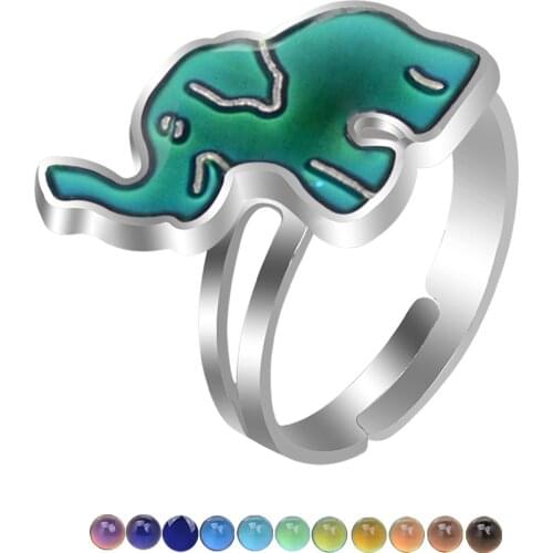 Fashion Cartoon Cute Animal Elephant Temperature-sensitive Mood Color-changing Ring Opening Adjustment Magic Multicolor Jewelry