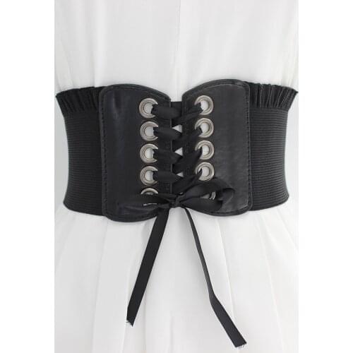 Fashion Women Lady Stretch Buckle Waist Belt Wide Elastic Corset Waistband Corset Around Cinch PU Leather Tie Bowknot