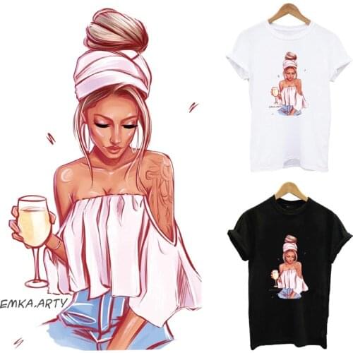 Coffe Girl Iron On Patches For Clothing DIY A-Level Washable Fashion Girl T-Shirt Applique Sticker On Clothes Decoration Patch