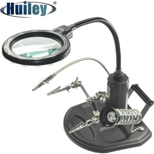 LED USB Desktop Illuminated Magnifier Station Soldering Helping Hand Magnifying Glass Stand Welding Repairing Auxiliary Tools