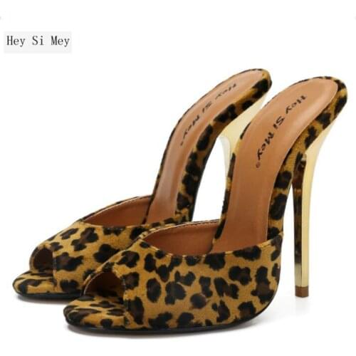New style womens shoes, summer womens slippers, womens sandals, 13cm stiletto heels, leopard print size 37-47 48 HSM