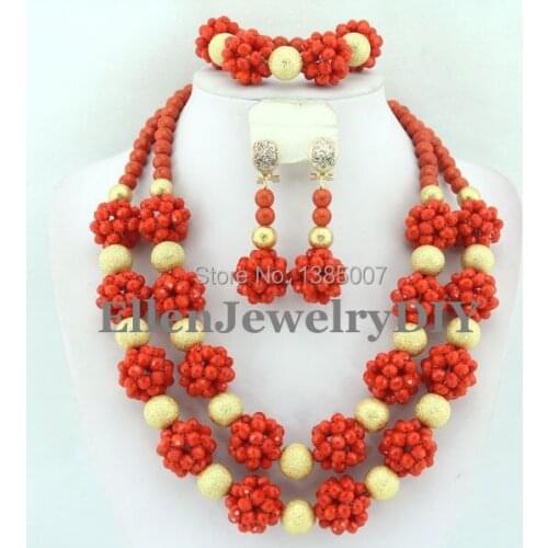Orange African Beads Jewelry Set Crystal Beads Necklace Set African Jewelry Set Crystal Jewelry Set W7318