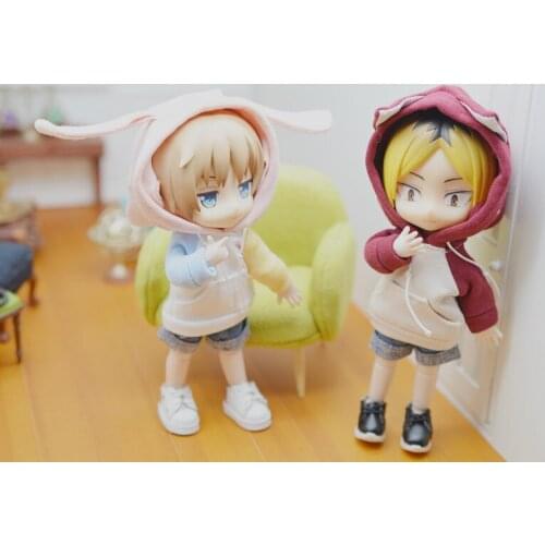 OB11 doll dress size fashion cartoon animal matching color hoodie Rabbit ears cat ears hoodie top multi-color doll accessories