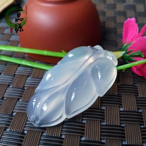 Natural Ice agate leaves pendant Jin Zhiyu Ye White powder yellow green chalcedony Necklace pendant Jewelry for woman