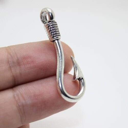 Yamily Fish Hook Charm 15pcs-36x13mm Antique silver tone Fish Hook Pendant charm pendant Jewelry Making Findings