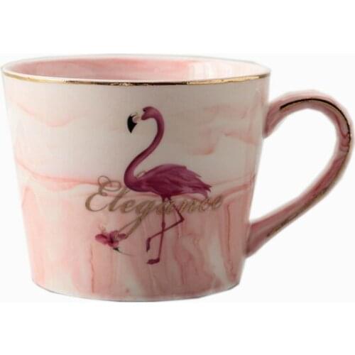 Simple personality European ceramic coffee mug with lid scoop flamingo home cup tea milk mug pink marbling mugs