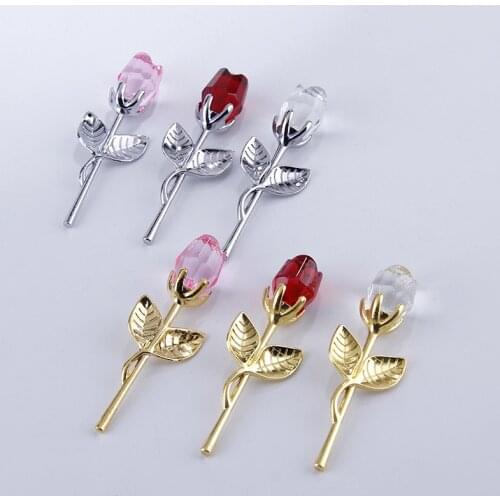 Silver/Gold Metal Long Stemmed with Clear/Red/Pink Rose in Gift Box Wedding Gift Party Giveaways