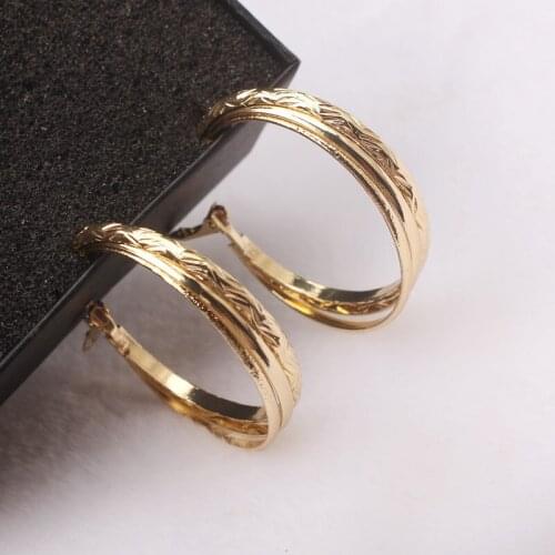 Hoop Earrings for Women Jewelry Multi-layer Round Circle Carved Matte Gold Color Valentines Day Girlfriend Gift