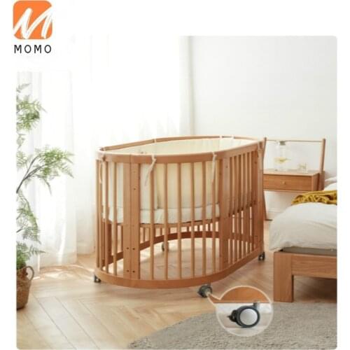 Wooden Bed Modern Simple Beech Fence Edge Protection Baby Bed Nordic Bedroom Adjustable Crib