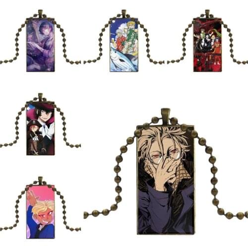 Glass Cabochon Choker Pendant Rectangle Necklace Bronze Color Jewelry For Women Kids 2019 Japan Bungou Stray Dogs