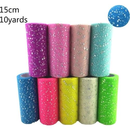 Tulle Roll 10 Yards 15cm Glitter Sequin Tutu Fabric Wedding Decoration Organza Laser DIY Crafts Birthday Party Supplies White