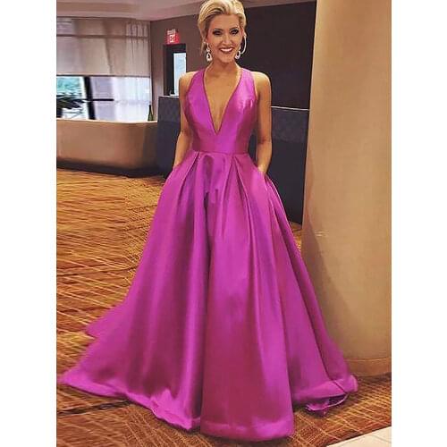 V-Neck Evening Dresses A-line Sweep/Brush Floor length Party Dresses Sleeveless Simple high quality Customers Made Party Gowns