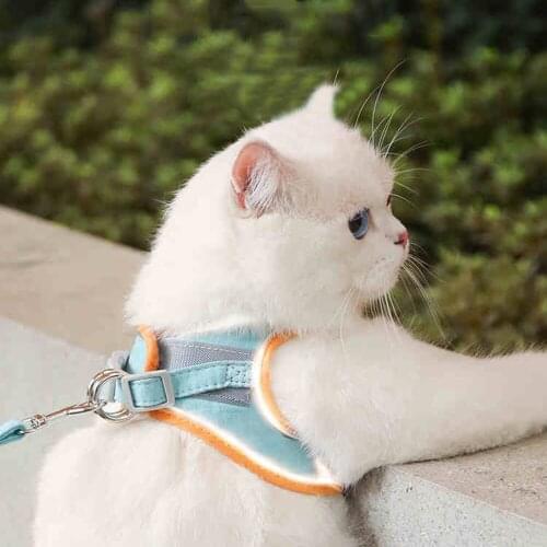 Suede Cat Harness Kitten Chest Strap Medium Dog Vest Reflective Pet Kitty Traction Rope Anti-Break Cats Leash Teddy Back Belt