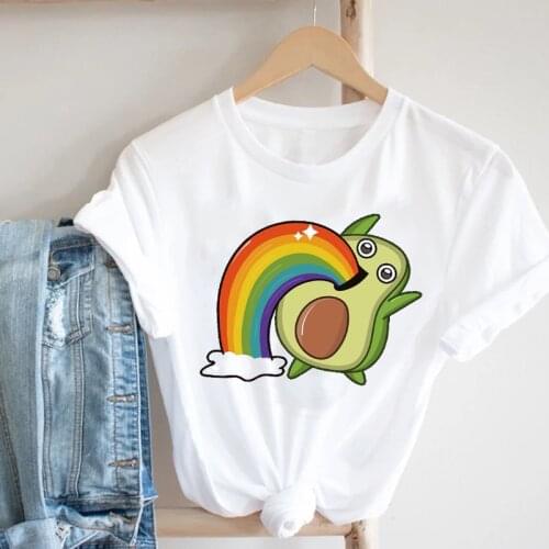 Women Clothing Girl Cartoon T-Shirt 90s Ladies Summer Clothes Print Tshirt Avocado Fruit Beach Female Tee Top Graphic T shirt