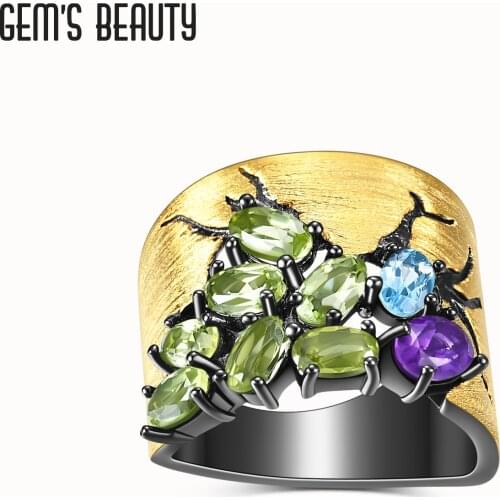 Gems Beauty Cocktail Ring 925 Sterling Silver Multi Color Natural Peridot Anniversary Rings For Women Jewelry Making Fashion