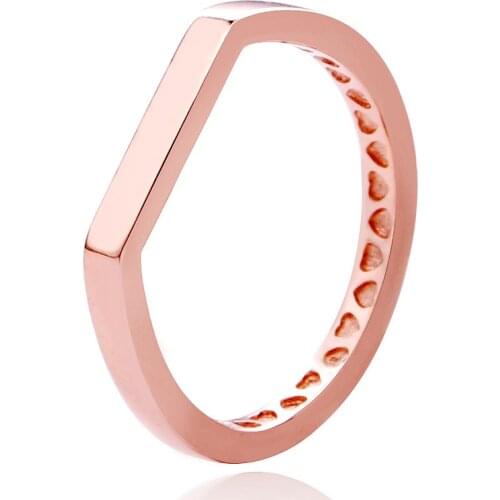 Original Rose Signature Bar Stacking Love Heart Ring For Women 925 Sterling Silver Ring Wedding Party Gift Fine Europe Jewelry