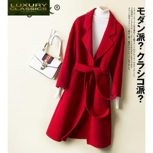 + Winter Cashmere Coat Belt Women Long Jackets 100% Wool Coat Female Both Sided Wool Overcoat Elegant Clothes 2021 W1176