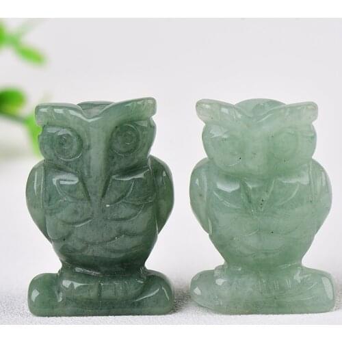 100% Natural Stone Carved Owl Animal Ornaments Handmake Rose Quartz Crystal Stone Crafts Figurine Home Decor Collect Gifts 1PC