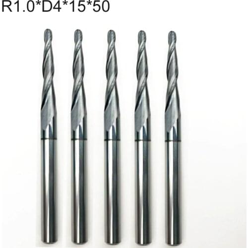 5pcs/lot R1.0*D4*15*50L*2F solid carbide 6mm Ball Nose Tapered End Mills router bits cnc taper wood metal milling cutter