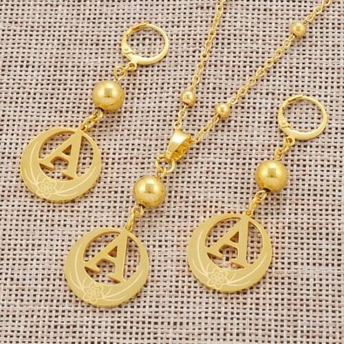 A-Z Beads Initial Necklaces Gold Color & Stainless Steel Ball Pendant Micronesia Alphabet English Letter Jewelry Gifts #102021