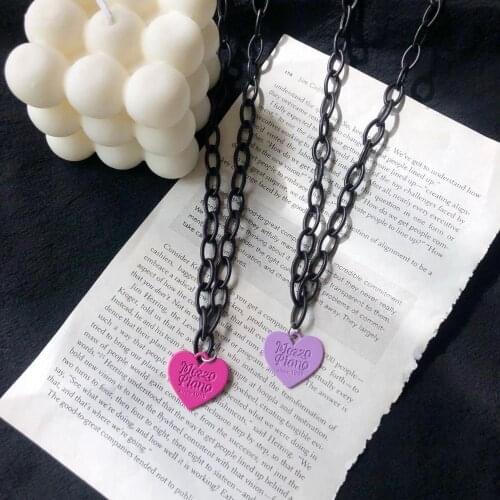 Acrylic love heart bold black chain kawaii necklace for egirls karajuku style kawaii jewelry fashion 2021
