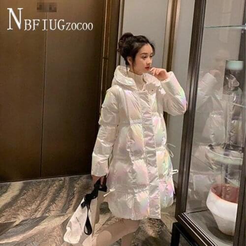 White Yellow Color S-XL Women Parkas Shiny Fabric Female Jacket