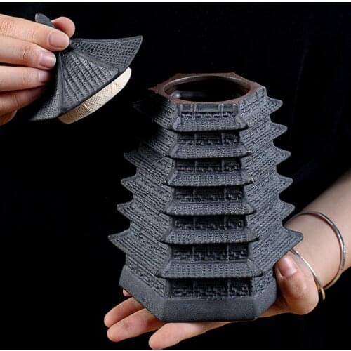 Ceramic Purple Sand Tea Caddy Large and Small Sealed Storage Box Pu'er Tea Black Tea Green Tea Pagoda Tea Can Ornaments