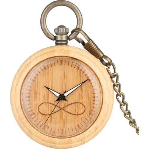 Bronze Bamboo Carving Theme Dial Pocket Watch Infinite Mathematical Symbol Dial Pocket Watches Pendant Chain Gifts For Men Women