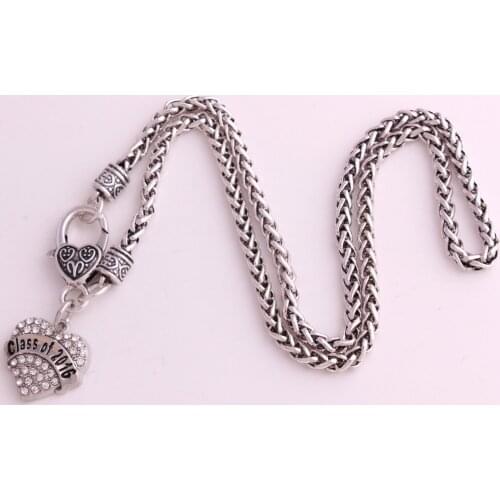 Zinc Alloy Word Crystal Class of 2016 Heart Pendant 4mm*450mm Link Thick Chain Lobster Clasp Vintage Sports Necklace