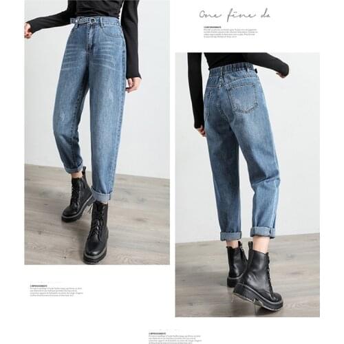 Elastic Waist Vintage High Waist Straight Jeans for Women Streetwear Loose Female Denim Jeans Ladies Jeans cec dad carrot pants