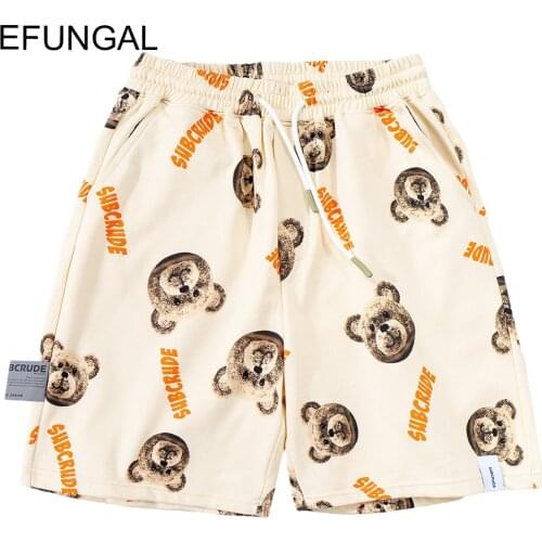 EFUNGAL Cartoon Print Summer Shorts Men Streetwear Urban 2021 Harajuku Short Jogger Hip Hop Knee Length Cotton Basketball Shorts